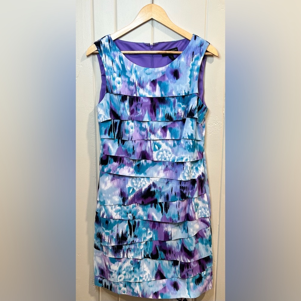 Connected Apparel Purple/Blue Floral Layered Dress summer